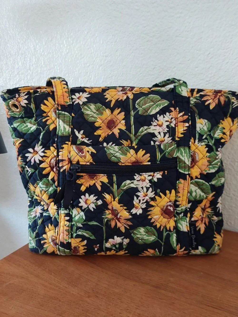 RARE Vera Bradley Sunflowers Small Vera Tote Bag featuring a quilted exterior